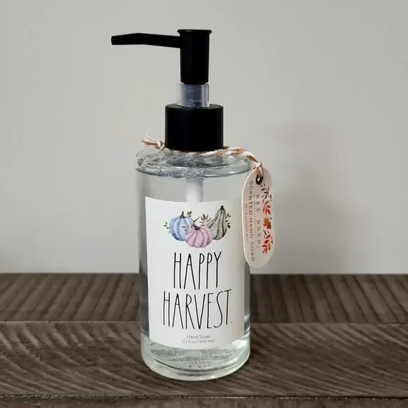 🍁🍂🌰NEW RAE DUNN FALL THANKSGIVING HAPPY HARVEST HAND SOAP GLASS DISPENSER - Picture 1 of 4